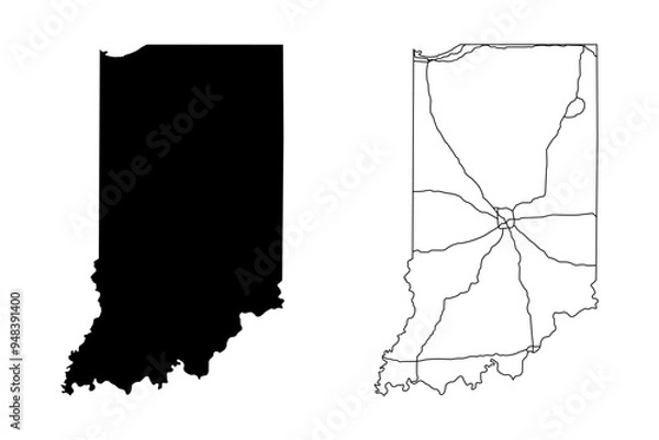 Fototapeta Indiana State Border With Interstate Highway Lines