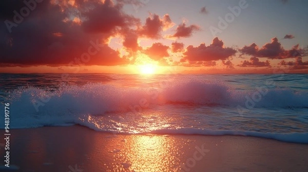 Obraz Serene beach at sunset with gentle waves