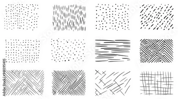 Fototapeta Collection of vector line and crosshatch seamless texture patterns