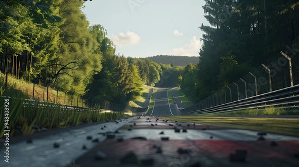 Obraz Rennstrecke inmitten der Eifel-Wälder - Generative AI