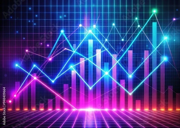Fototapeta Cyberpunk Cyberfinance: Neon-drenched graphs, geometric patterns, futuristic style
