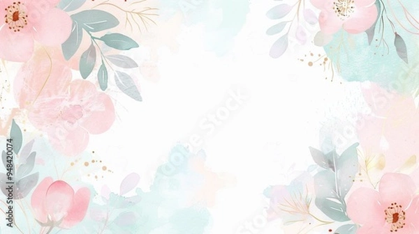 Obraz Charming Light Pink and Blue Watercolor Floral Background with Delicate Pastel Tones and Minimalistic Design