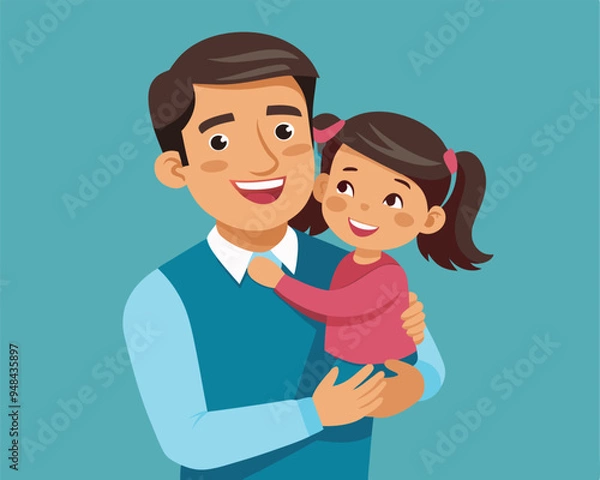 Obraz happy daughter in dad arms vector illustration flat style