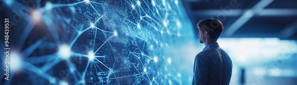 Fototapeta Digital background featuring data science with tech-focused visuals and modern aesthetics.