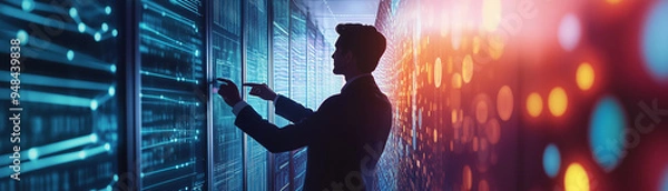 Fototapeta Digital technology background with a focus on data science and tech advancements.