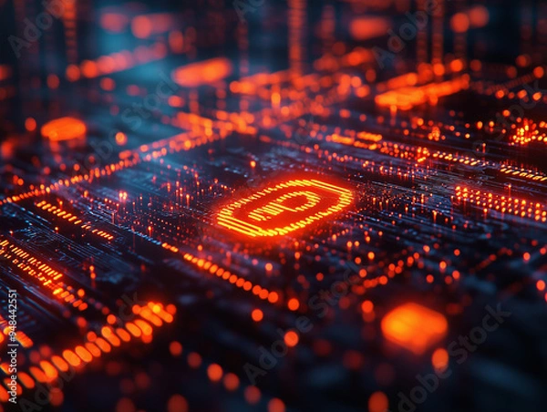 Fototapeta Digital screen focusing on internet security with tech-driven visuals and security features.