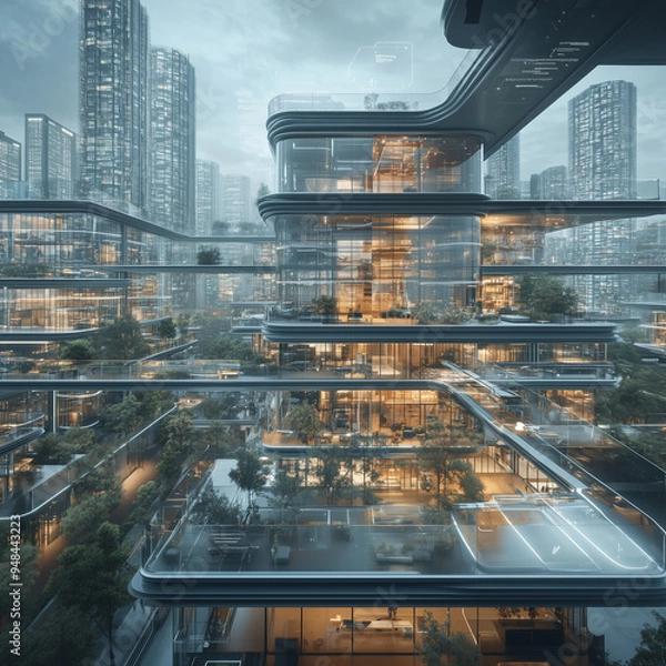 Fototapeta Concept of multimillionaire real estate development featuring high-end and modern architectural design.