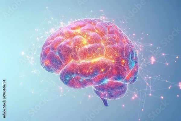 Obraz Vibrant multicolored brain with dynamic energy waves representing the intersection of creativity intelligence and the complexity of human thoughts in a digital age