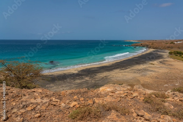 Obraz Maio islands beautiful empty sandy beach with turquoise clear ocean water with blue sky