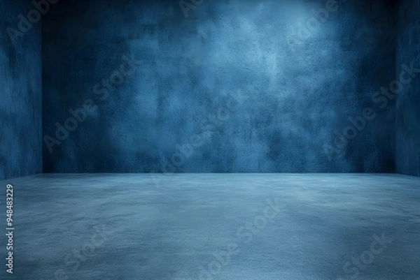 Obraz Moody and atmospheric dark blue grungy interior background with a 3D rendering effect creating a mysterious and dramatic ambiance for creative design projects