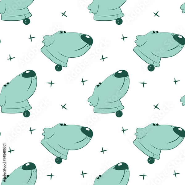 Fototapeta Vector pattern with blue dog. Pattern with dog head