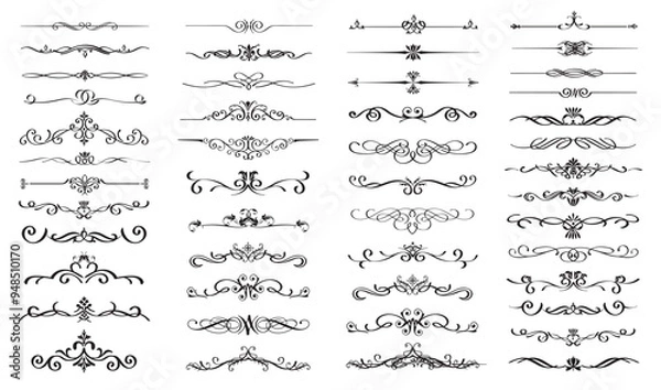 Fototapeta set of text delimiters and scroll elements, ornate vintage frames, vector illustration border..eps
