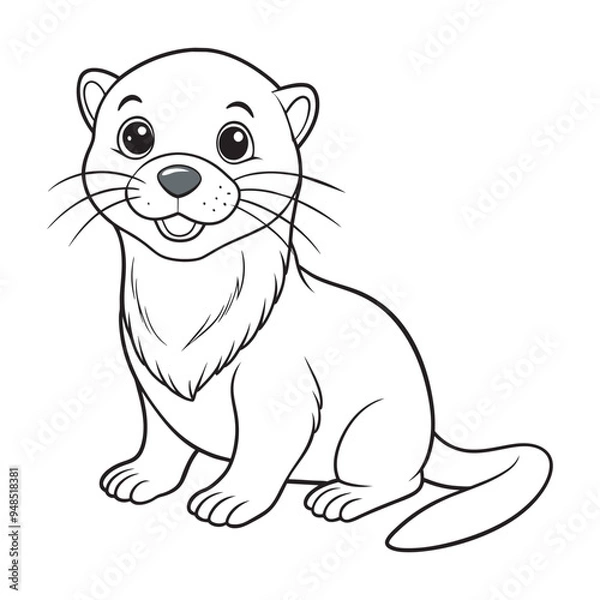 Fototapeta Create a high-resolution image of a beautiful otter on a pure white background. The otter should have a shiny, cute ,expressive eyes, and a friendly, happy expression.