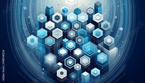 Fototapeta Gradient geometric hexagon blue abstract background