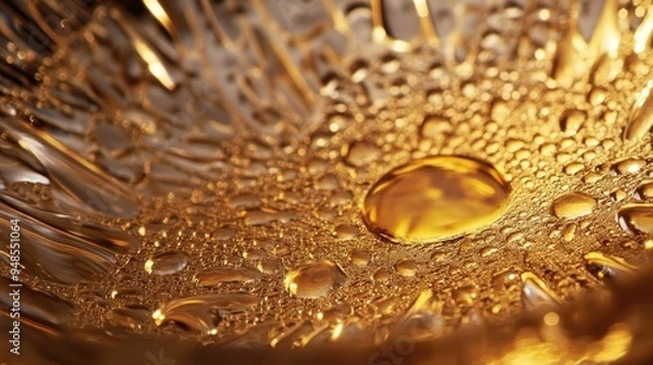 Obraz Golden Water Droplets on a Metallic Surface