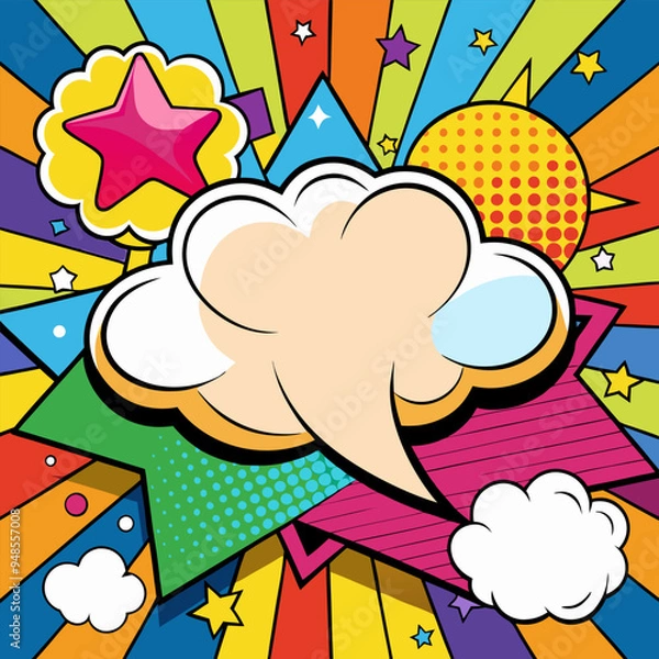 Obraz Colorful page comic cartoon background with blank speech bubble