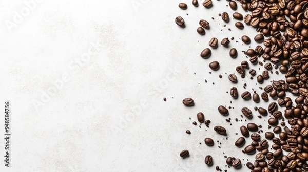 Fototapeta Scattered coffee beans on a simple background, creating a minimalist abstract design with a focus on texture and elegance