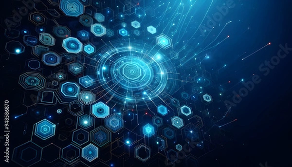 Obraz Blue neon hexagonal abstract background