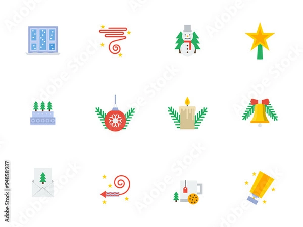Obraz Christmas events symbols flat color vector icons