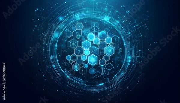 Fototapeta Blue neon hexagonal abstract background