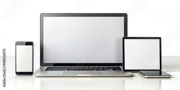 Fototapeta Isolated devices mockup with smartphone, laptop, and tablet, mockup, devices, isolated, smartphone, laptop