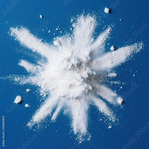 Fototapeta White Powder Exploding against Blue Background in Artistic Display