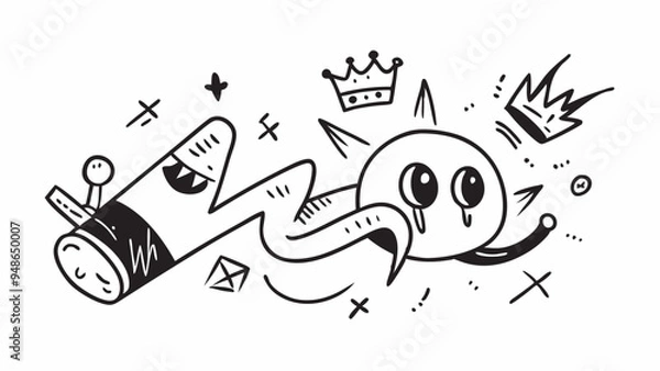 Fototapeta Charcoal graffiti doodle punk shapes collection. Crayon drawn lightnings, crowns, heart, star and squiggles. Hand drawn abstract vector scribbles and squiggles, punk icons and doodle grange elements.