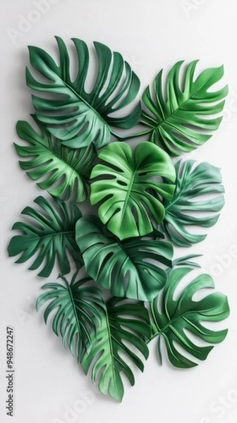 Fototapeta This stunning bas relief artwork features intricate Monstera leaf designs, perfect for enhancing tropical decor in homes and offices, adding a refreshing touch of nature to any space