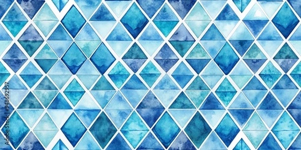 Fototapeta Watercolor Abstract Geometric Pattern, Blue, Triangles, Geometric Pattern, Watercolor Art , Blue Background , Geometric Design