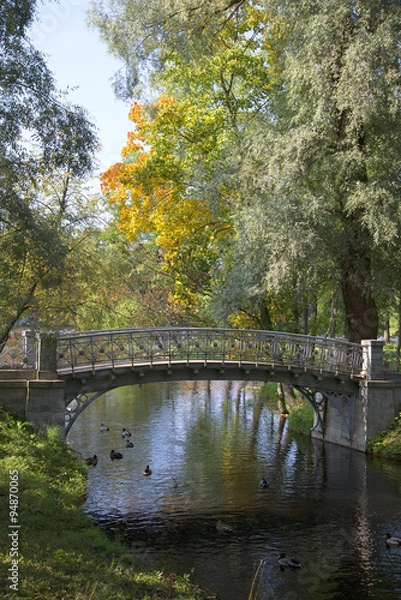 Obraz Ажурный мостик над тенистой протокой. Гатчинский дворцовый парк