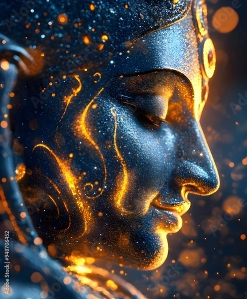 Obraz Closeup of Hindu Gods Ram and Krishna Statues - Blue Sparkling Shiny