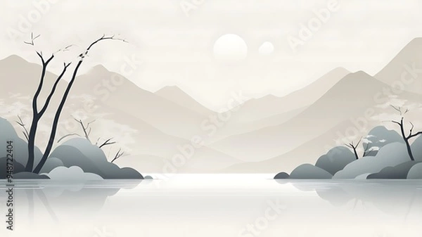 Obraz Serene minimalist Japanese-inspired backdrop featuring a pure white tone, evoking a sense of cleanliness and simplicity, with subtle textures that hint at traditional Japanese paper or silk	