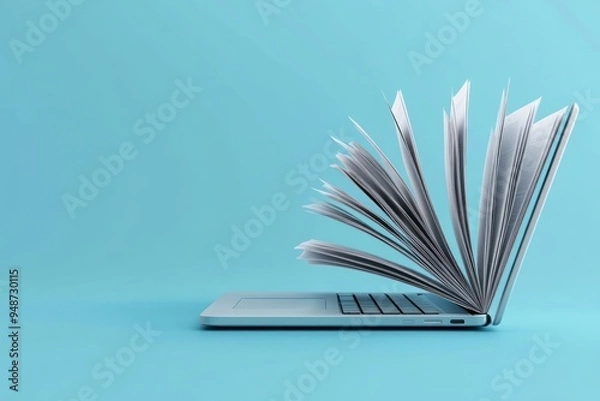 Obraz Laptop with pages turning into a book