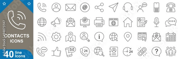 Fototapeta Contact us icons set. customer, help disk, call, email, service, feedback, chat, phone, support and more. vector illustrator.