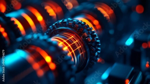 Fototapeta Cooling system for uranium-based nuclear fission, visualizing energy absorption and particle cooling