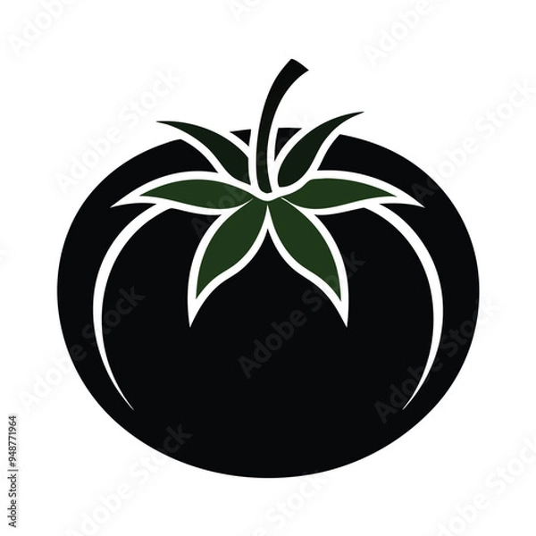 Obraz silhouette vector illustration of a tomato with leaves 