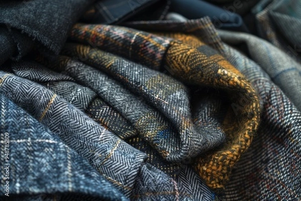 Fototapeta A clothing store features a row of suits on a rack, highlighting a selection of formal attire for customers, Feel the soft fabrics and luxurious materials of high-end clothing, AI generated