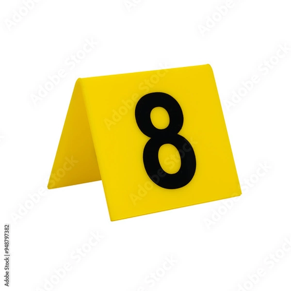 Obraz Crime scene investigation. Yellow evidence identification marker on transparent background number 8