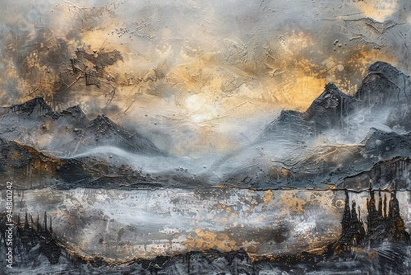 Fototapeta Abstract landscape 3D wall art piece with layered textures and atmospheric effects