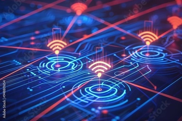 Fototapeta Internet connection icons and network communication