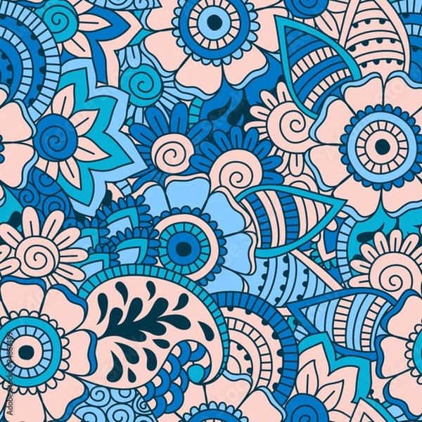 Fototapeta Hand drawn seamless pattern with floral elements. 