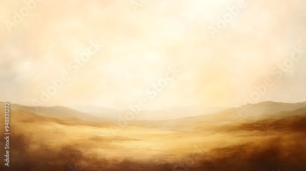 Fototapeta soft blurred brushstrokes in warm earthy tones. A serene and abstract landscape featuring soft hues of gold and beige, evoking a sense of tranquility 