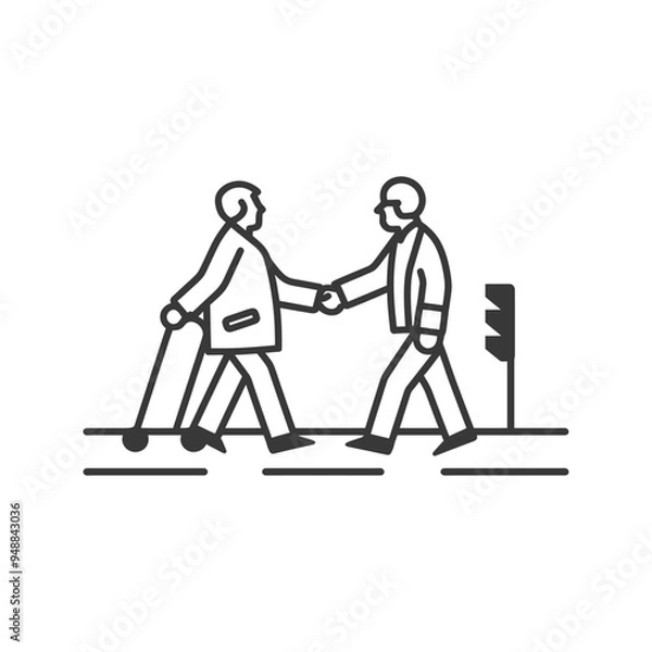 Fototapeta Two Men Shaking Hands While Walking on a Crosswalk