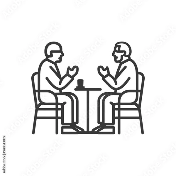 Fototapeta Two Men Sitting at a Table with a Cup in Front of Them