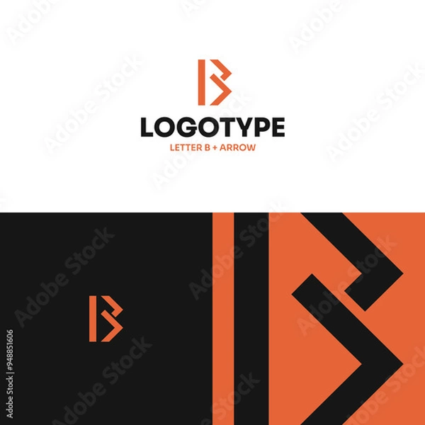 Fototapeta Logo Abstract B Letter Concept Modern Minimalism Flat Design Orange Arrow Right