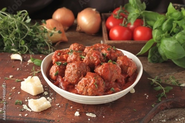 Obraz italian meatballs with spaghetti