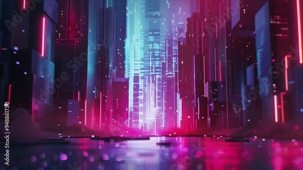 Obraz Futuristic Cityscape with Neon Lights