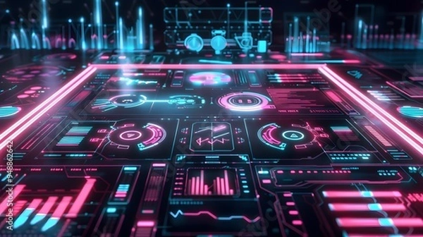 Obraz Futuristic Digital Interface with Neon Lights