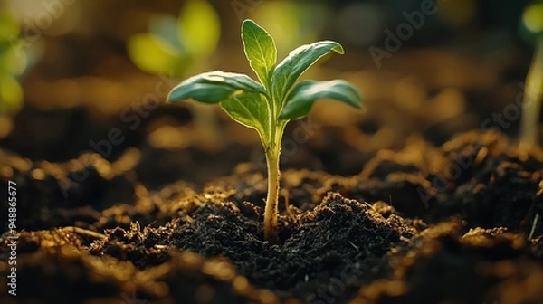 Fototapeta A Single Sprout Emerging From The Soil