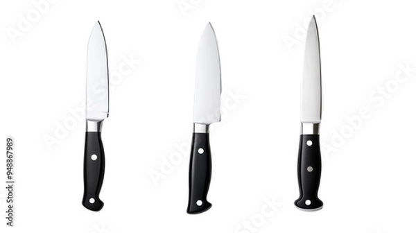 Fototapeta Set of assorted kitchen knives isolated on transparent background